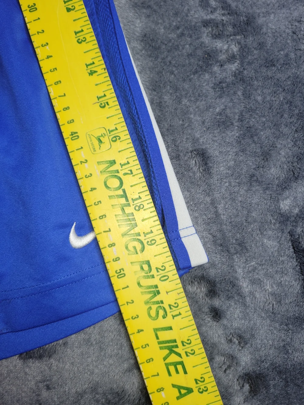 Blue Athletic Shorts with White Center Stripe